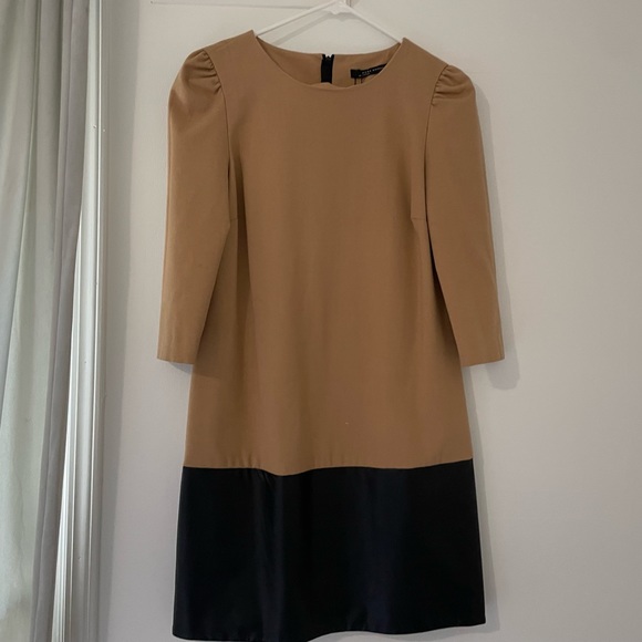 Zara Tan Wool and black Leather dress. - Picture 3 of 7